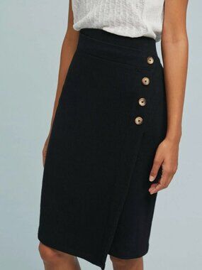 NWT Anthropologie Buttoned CloudFleece Black Skirt Size M